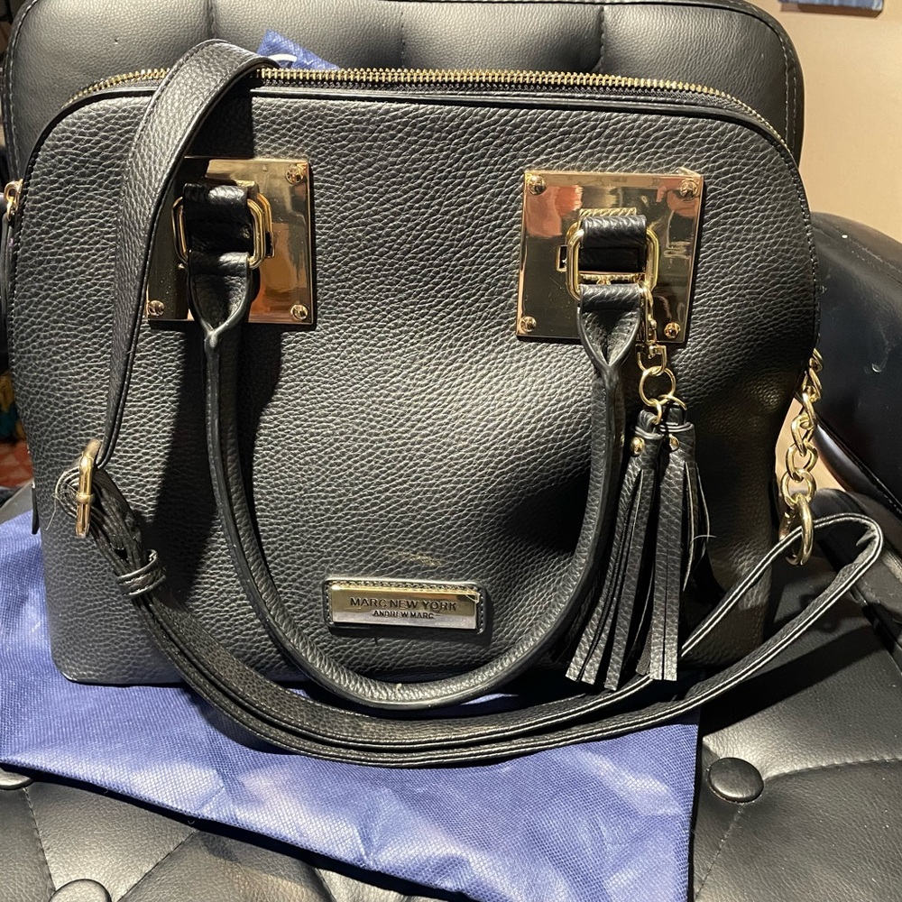 Michael Kors Black and Gold Satchel with Textured Leather